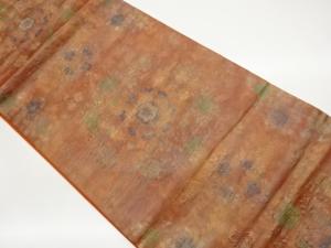 ふくれ織引箔花輪に蝶模様織出し開き名古屋帯（額縁仕立て）